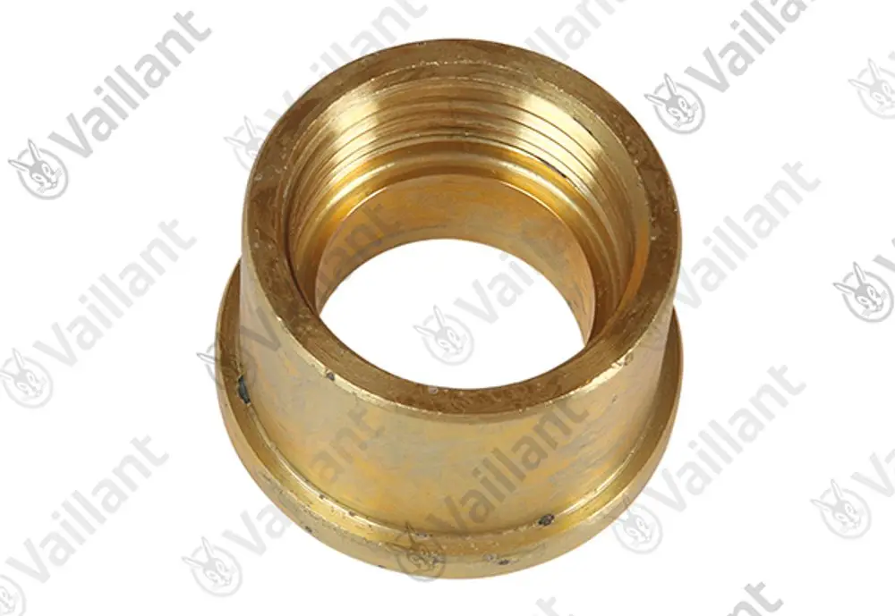 Vaillant Flansch mit Innengewinde, aus Messing, in zylindrischer Form und ohne erkennbare Artikelnummer, auf neutralem Hintergrund.